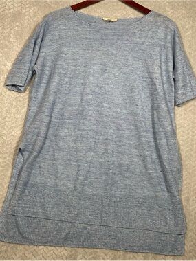 Eileen Fisher Linen Melange Links Tunic Sweater S Blue Short Sleeve Round Neck